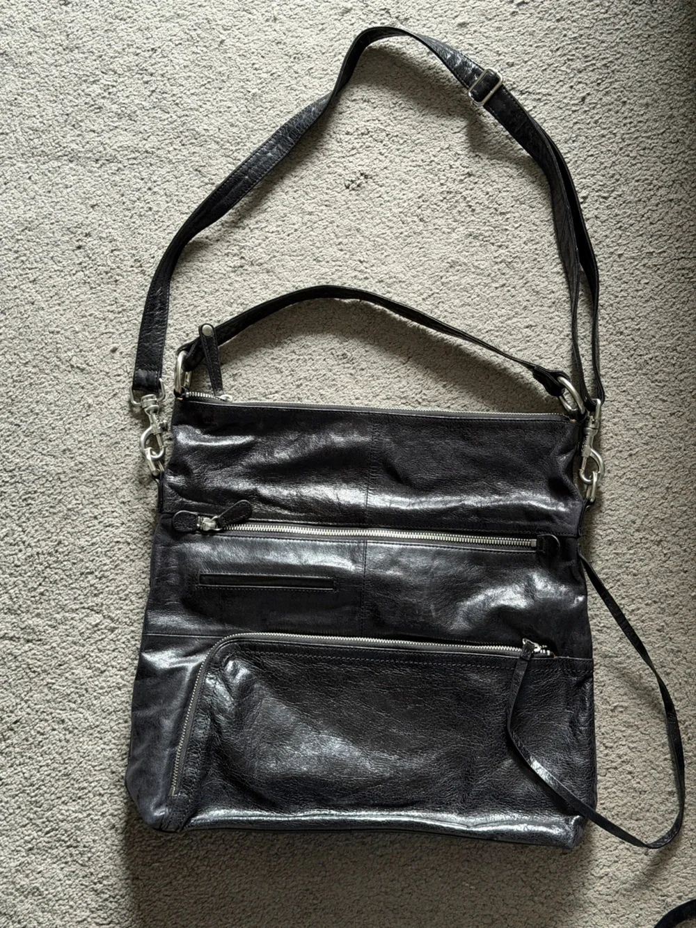 HOBO Black Leather Crossbody Bag with Silver Hardware - Picture 1 of 10